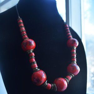 Giant Scarlet Flower  Bead Necklace